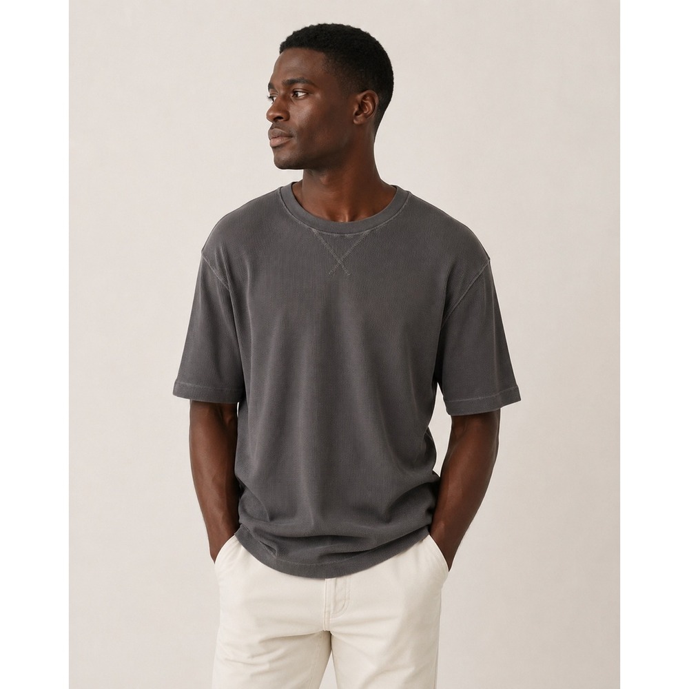 American Giant Thermal Waffle T-Shirt Mens 2XL Grey Short Sleeve Knit USA NEW